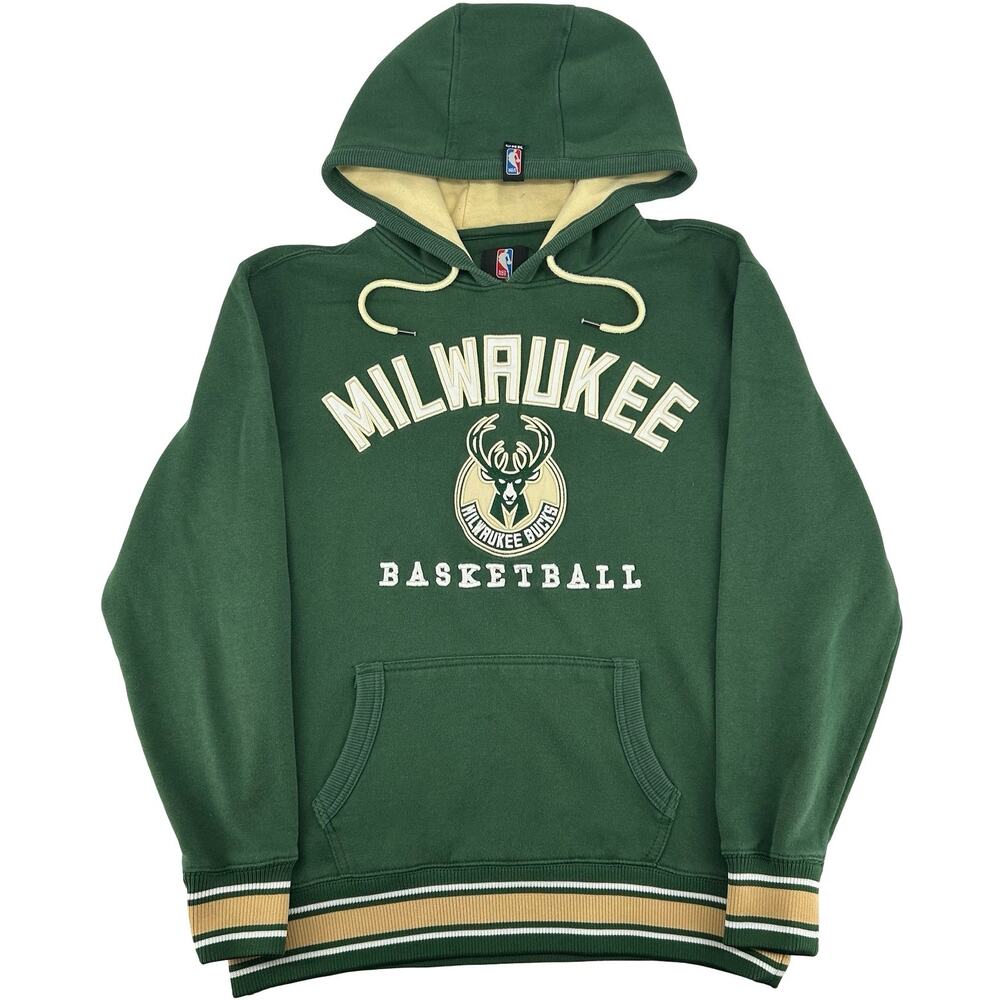 Men's Green Cream UNK NBA Milwaukee Bucks Basketball Logo Hoodie Sweatshirt Sz L